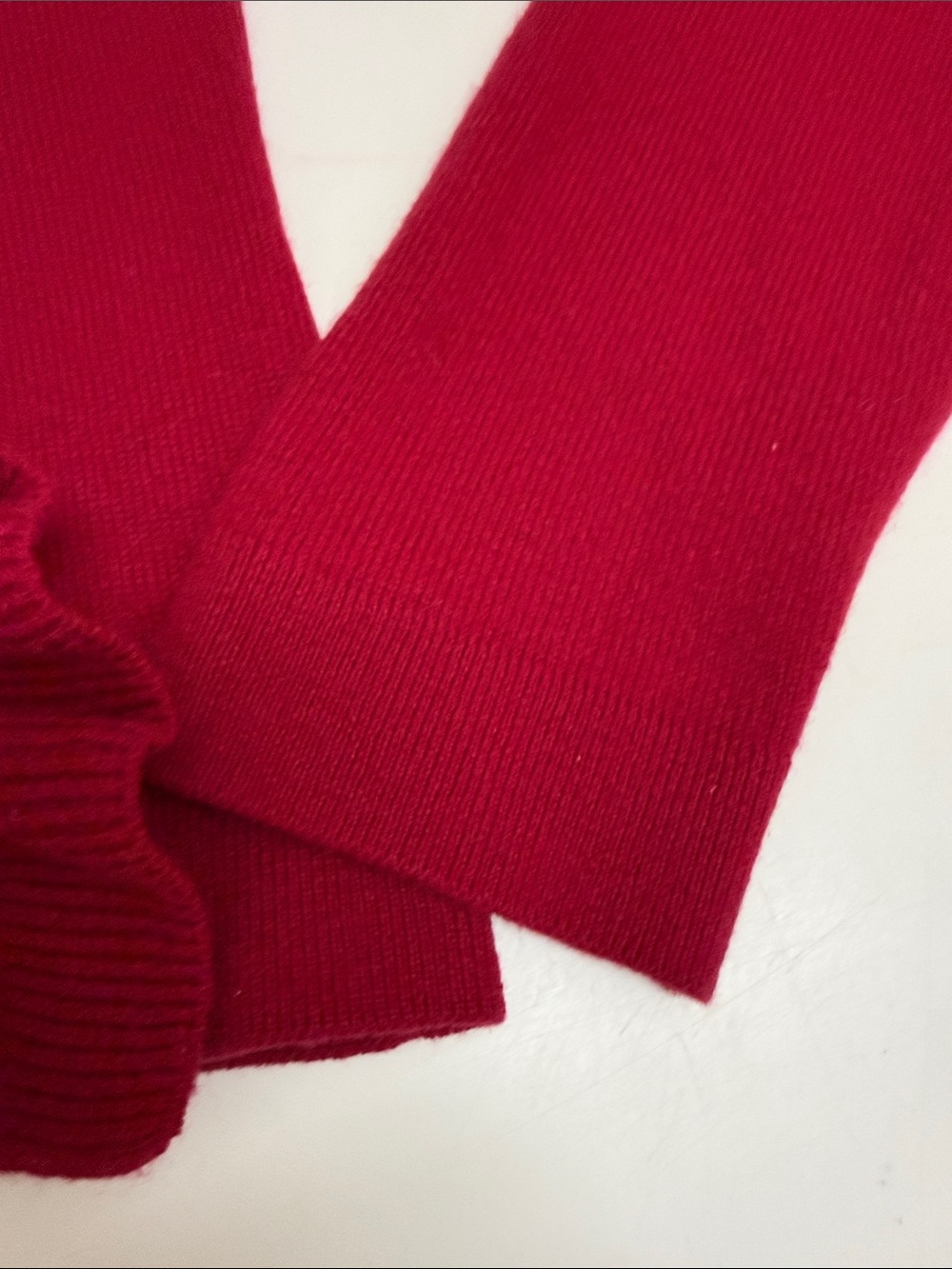 Cashmere Ruffled Open-Front Red Women's Sweater - Picture 6 of 7
